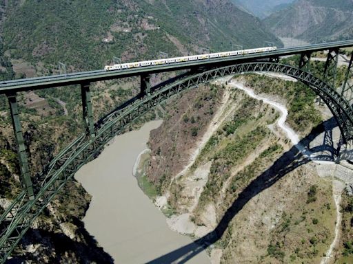 Railways conducts trial run on world's highest arch rail bridge in J&K