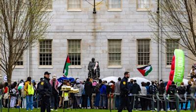 Harvard students prop up tents to protest war in Gaza and suspension of campus group