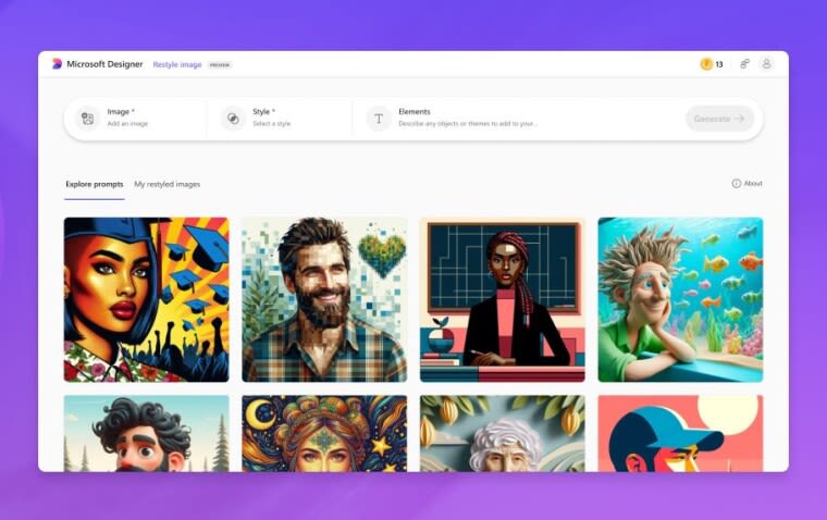 The Microsoft Designer AI art maker adds a new way to quickly restyle images