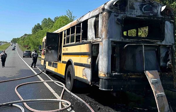 School bus with no students on board catches fire on Fairfax County Parkway