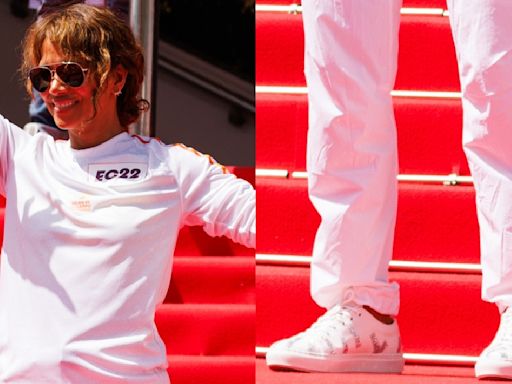 Halle Berry Sports Daniel Essa Crystal-Embellished Sneakers to Carry Olympic Torch in Cannes