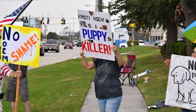 Gov. Kristi Noem draws crowds, protesters to Florida event amid backlash over dog killing