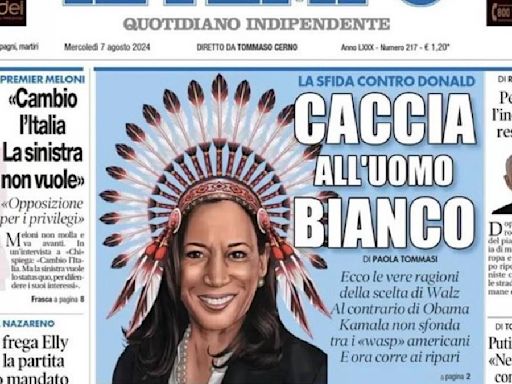 Italian paper publishes images of Kamala Harris in feathered headdress