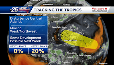 National Hurricane Center monitoring area of disturbance over central tropical Atlantic