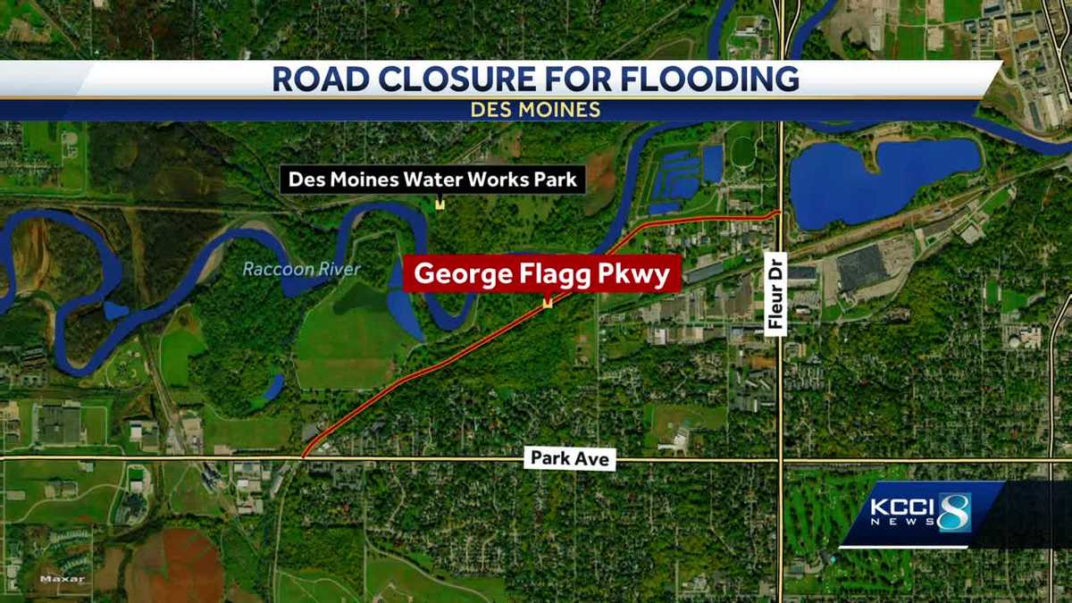 Des Moines officials close roadway near Raccoon River due to flooding concerns