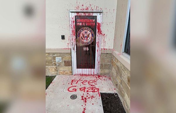 Texas Rep. John Carter's office vandalized with 'Free Gaza,' red liquid