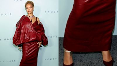 Rihanna Shines Bright in Red Pumps and Monochromatic Leather Outfit for Fenty Hair Launch Party