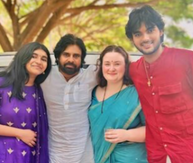 A picture of Pawan Kalyan with wife Anna Lezhneva, Kids Akira Nandan and Aadya at oath ceremony goes Viral | - Times of India