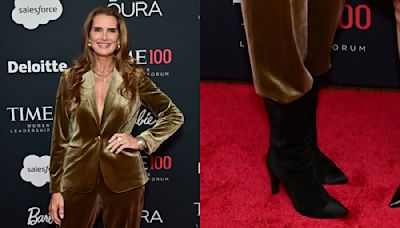 Brooke Shields Cozies Up in Fall-Ready Suede and Satin Ankle Boots at Time 100’s Women’s Leadership Forum in New York