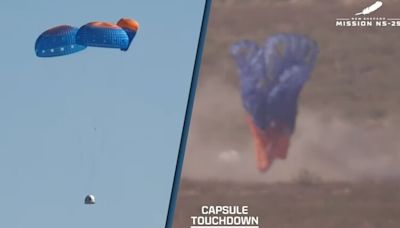 A parachute failed during a crewed landing of Blue Origin's return-to-flight mission