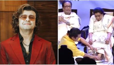 Sonu Nigam honors Asha Bhosle at her biography launch, washes her feet with rose petals; WATCH