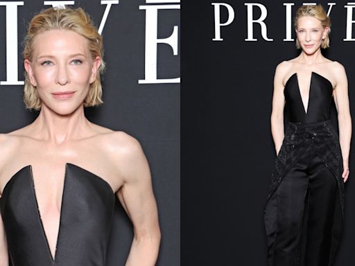 Cate Blanchett Goes Strapless in Embellished Jumpsuit With Dramatic V-neckline and More Looks at Armani Privé Fall 2024 Couture Front Row