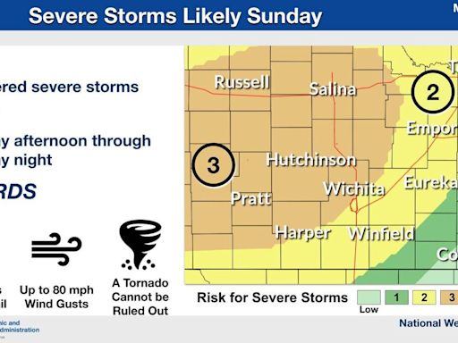 Tennis-sized hail, strong winds and a tornado possible in Wichita area on Sunday