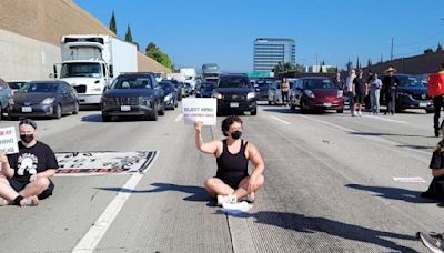 Pro-Palestine protest shuts down LA freeway during peak rush hour