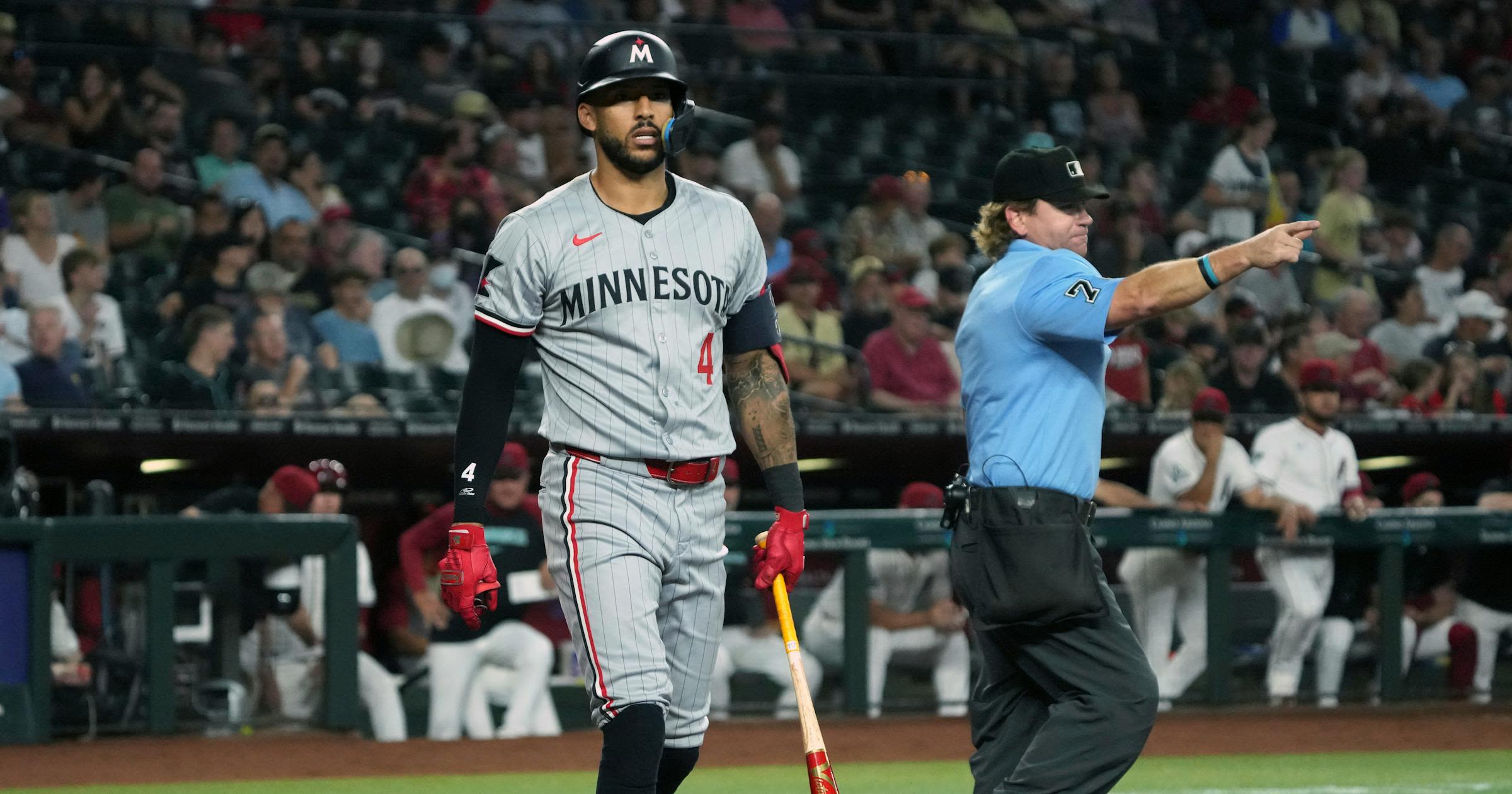 Correa leaves Twins game after being hit on right arm