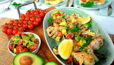 Make Robert Irvine's swordfish kabobs with avocado churri