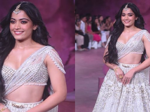 India Couture Week 2024: Rashmika Mandanna turns showstopper in ivory-colored lehenga for designer duo Falguni Shane Peacock