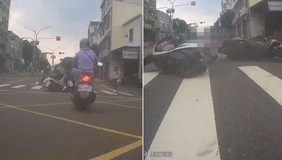 警機車「禮讓行人」變連續追撞 影片驚呆網友：台南交通無下限？｜壹蘋新聞網