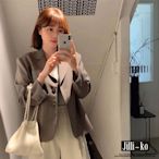 JILLI-KO 韓版通勤設計感開扣休閒西裝外套- 卡其