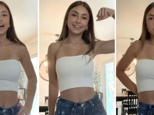 White tube top girl's viral TikTok dance turns her into a meme