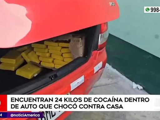 Vehículo choca contra casa y encuentran 24 kilos de droga, en Santa Anita (VIDEO)