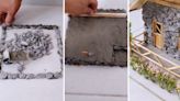 Pedreiro deixa trabalho e passa a construir miniaturas realistas de casas com cimento e ferragens