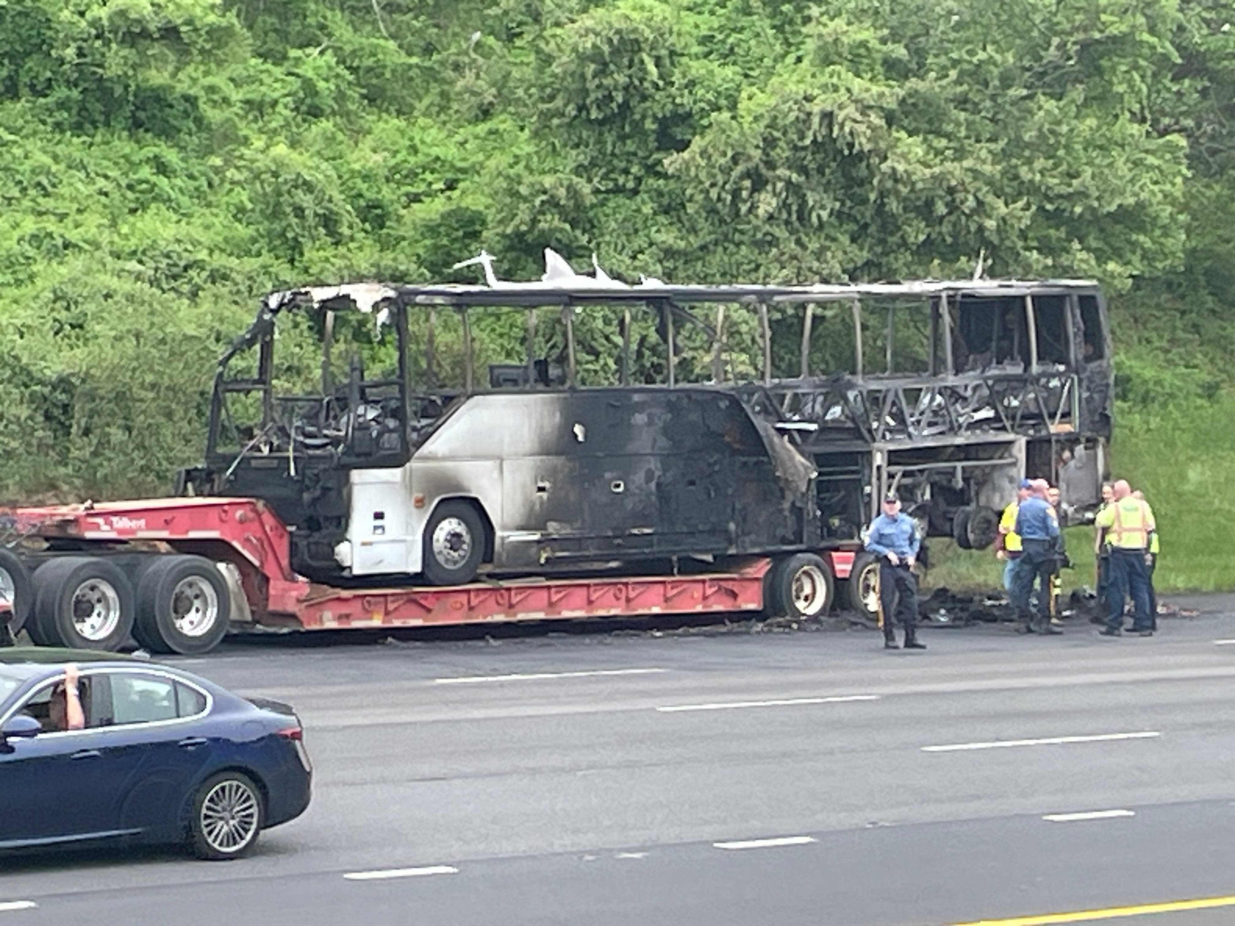 One injured in bus fire on Garden State Parkway in Wall that caused traffic backup