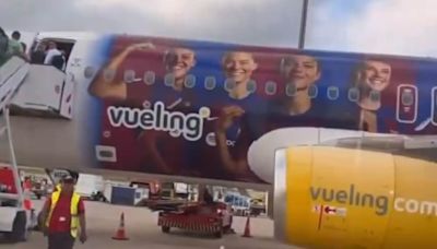 Real Madrid fans bemused at Barcelona-branded plane to London