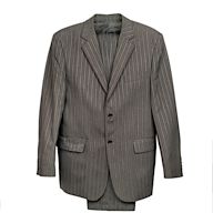 A business suit with a distinctive pinstripe pattern Usually includes a jacket and trousers Colors are usually conservative, such as black, navy, or gray Materials may include wool, cotton, or synthetic blends