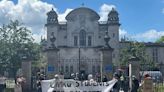 Palestine protesters block cars and hold fake baby covered in blood in Cardiff