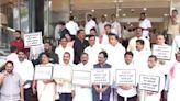 Maharashtra Assembly Monsoon Session: MVA Leaders Protest Against State Govt On Steps Of Vidhan Bhavan In Mumbai