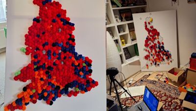 Couple create election map covered in red pom poms after tracking results