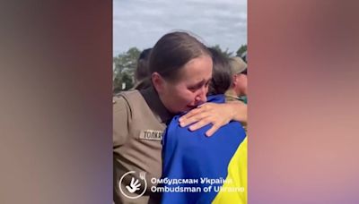 Watch moving moment Ukrainian prisoner of war is reunited with her family