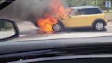 Mini Cooper goes up in flames on Los Angeles freeway, cause unclear