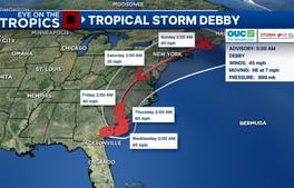 Tropical Storm Debby continues slow crawl across southeastern US