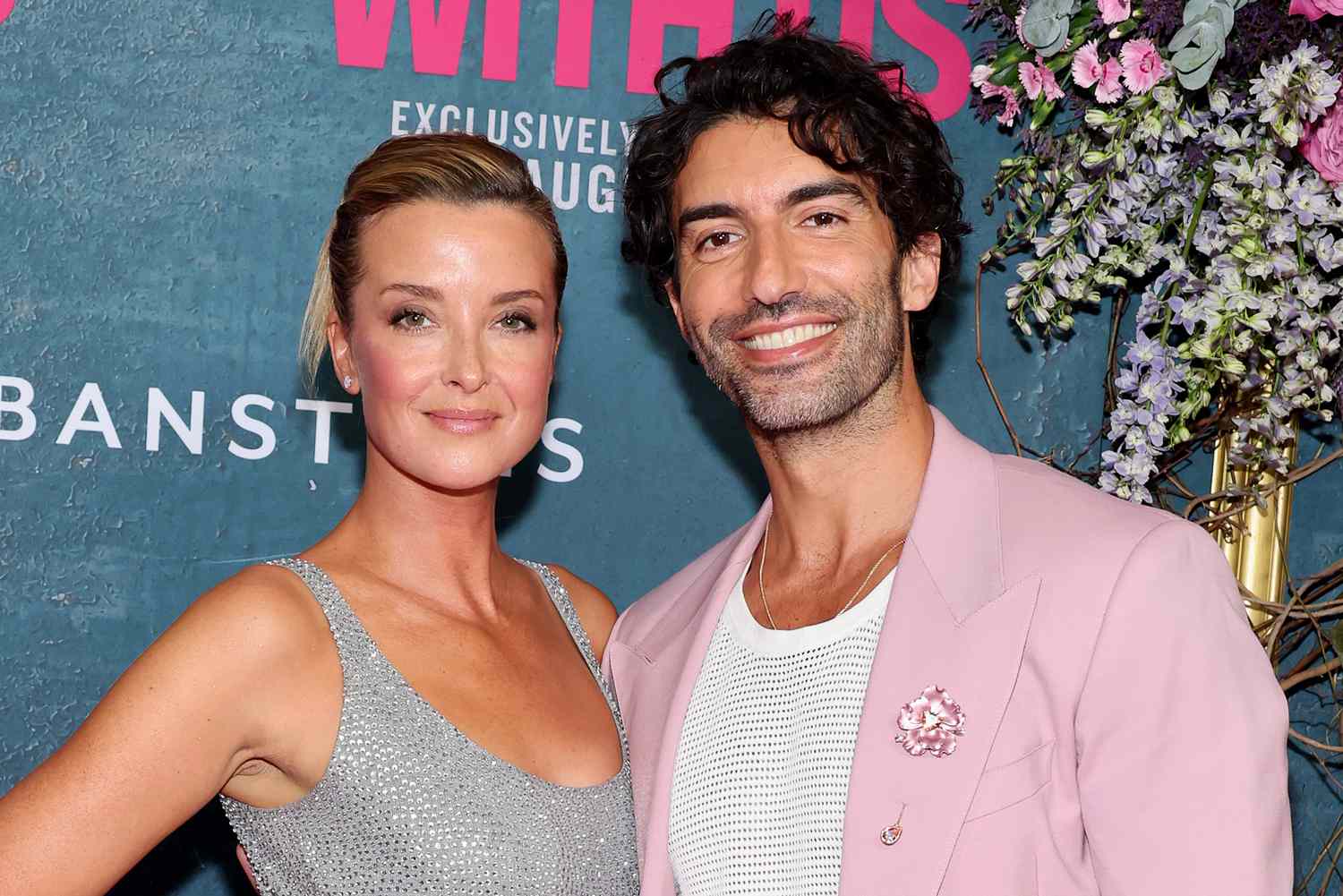 Justin Baldoni and Wife Emily Wearing Coordinating Flower Accessories for Red Carpet Date Night at the It Ends with Us Premiere