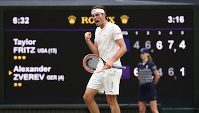 Wimbledon: Taylor Fritz rallies from 2 sets down to upset Alexander Zverev; Danielle Collins upset by Barbora Krejcikova