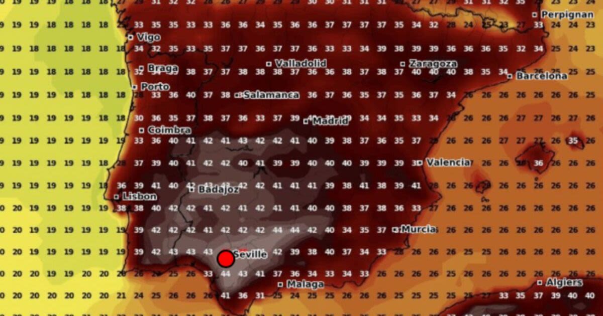 Weather maps turn killer white as Spain, Portugal holiday hubs hit 44C