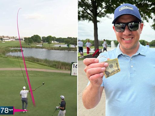 Jordan Spieth's drive goes awry. Then a fan gets a $20, a ball and a welt