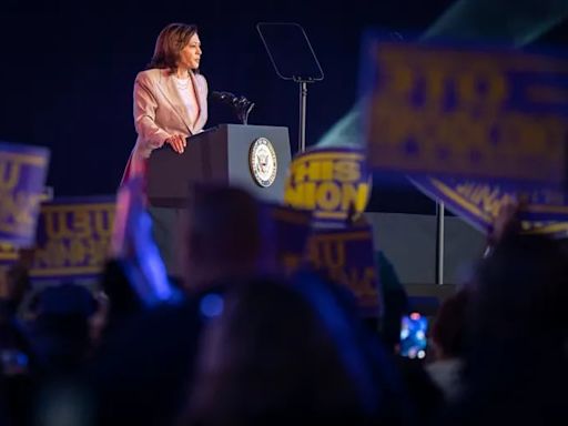 Courting working-class voters, Kamala Harris campaigns for Biden at SEIU convention in Philly