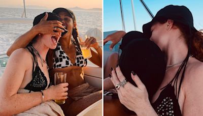 Alex Scott and girlfriend Jess Glynne look all loved up as they jet off to Ibiza