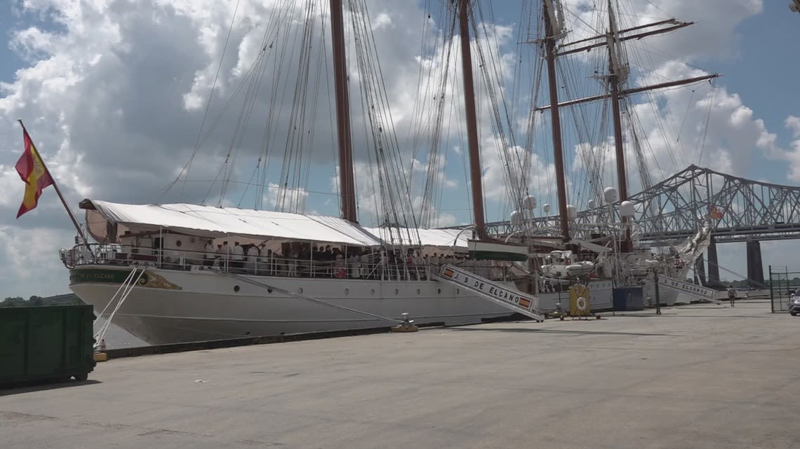Spanish tall ship docked in New Orleans, open for visits