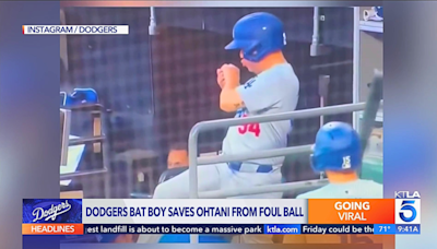 Dodgers bat boy saves Shohei Ohtani from foul ball