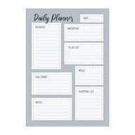 Displays one day at a time Includes all hours of the day Often includes space for notes or reminders Popular for scheduling detailed daily plans and tasks