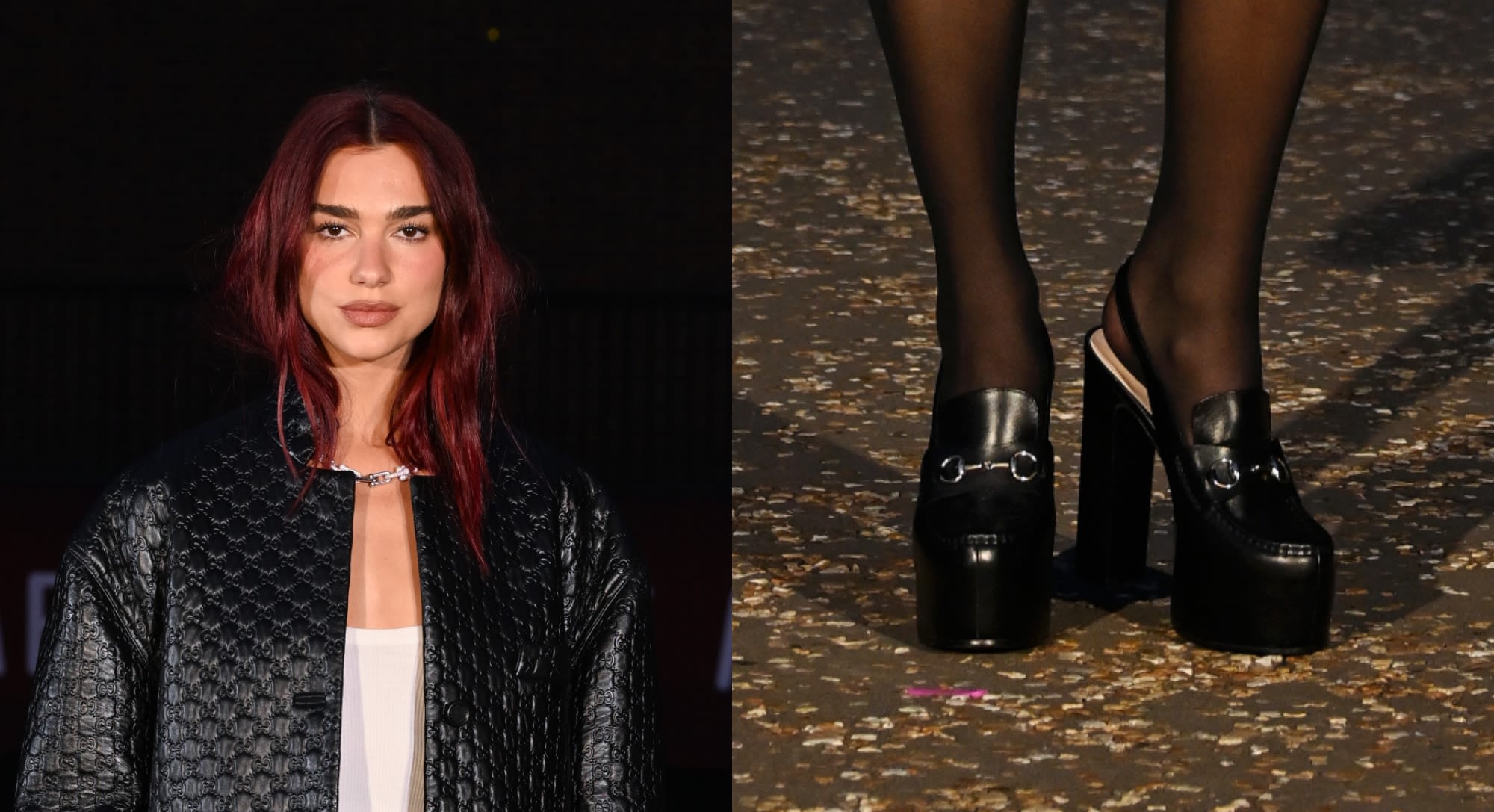 Dua Lipa Gets Tall in Platform Horsebit Shoes for Gucci Cruise 2025 Front Row