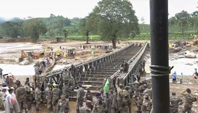 Indian Army build metal bridge to marooned area in Wayanad landslides