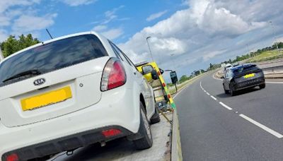 Picture shows baffling state of car's windscreen as driver caught on A14