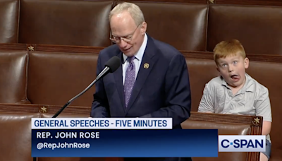 Watch this Republican's kid roll his eyes during speech defending Trump while we CACKLE