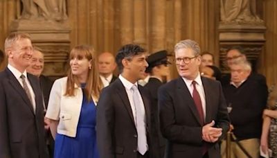 Keir Starmer and Rishi Sunak laugh together weeks after Conservatives defeated in historic Labour landslide