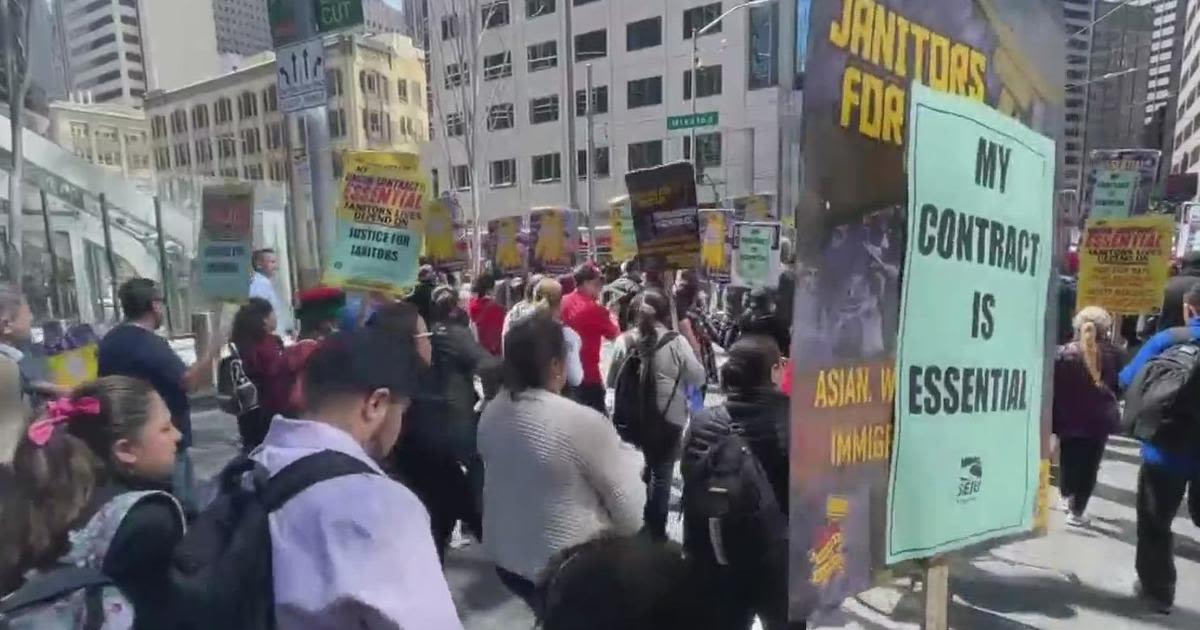 Tech janitors, hotel workers march in San Francisco together for better pay and conditions